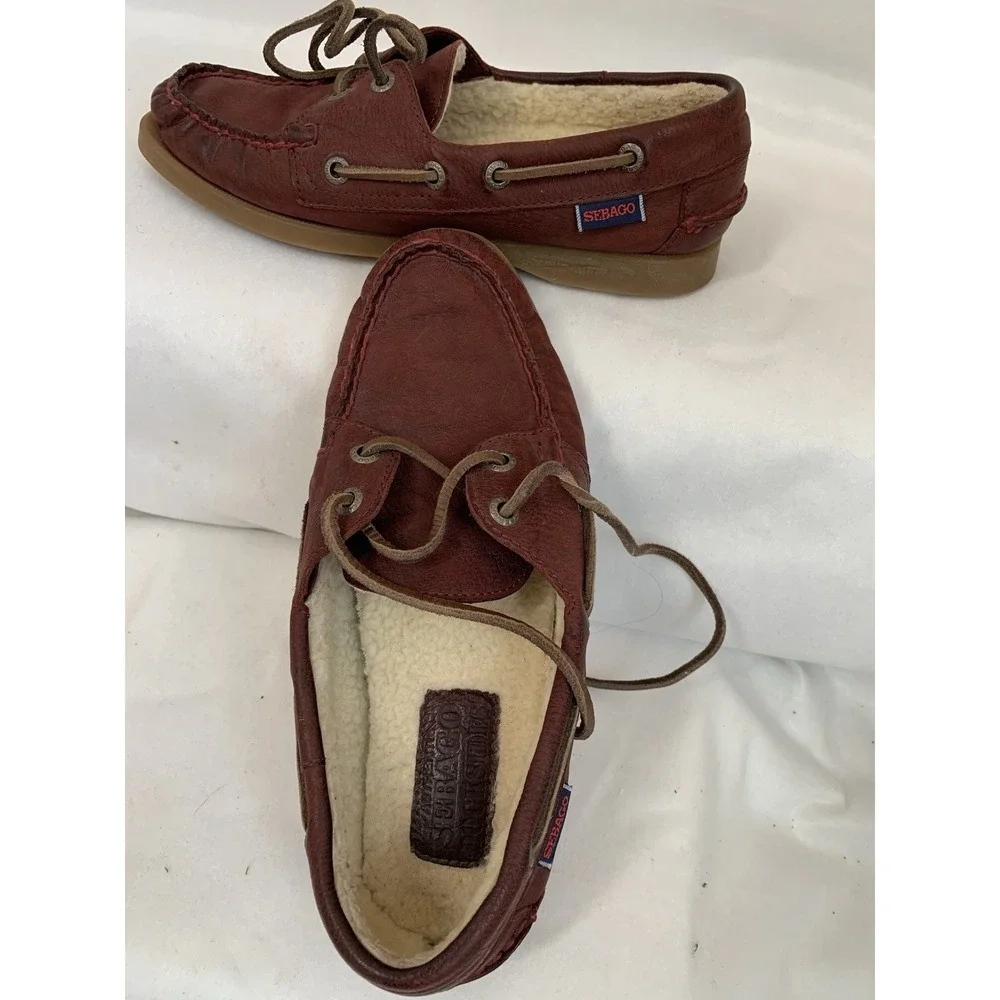 SEBAGO Docksides-Suede Sherpa Lined Shoes  Women's US 6.5 Rustic Chili‎ Red)